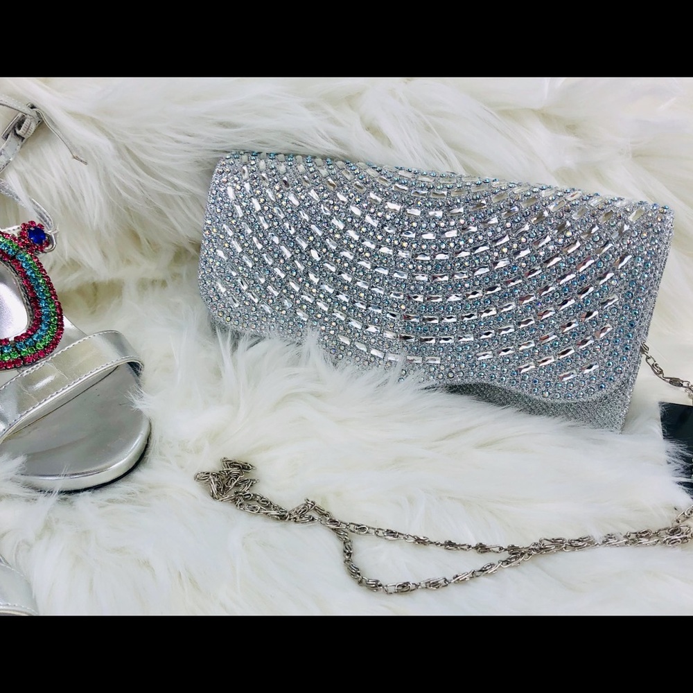d’Margeaux Stunning Silver Clutch with Chain Strap